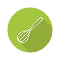 Whisk flat linear long shadow icon. Eggbeater. Vector outline symbol