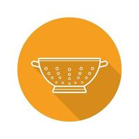 Colander flat linear long shadow icon. Strainer. Vector outline symbol