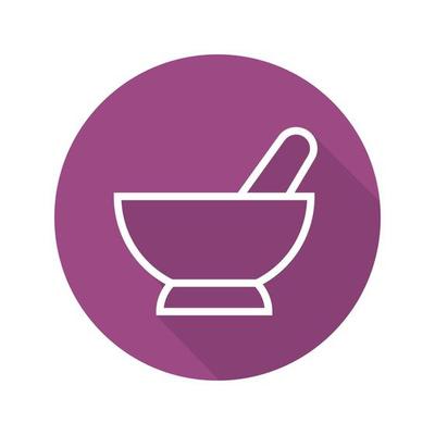 Mortar and pestle flat linear long shadow icon. Naturopathy. Alternative herbal medicine. Vector outline symbol