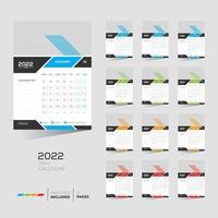 Diseño de calendario de pared de 4 colores de 12 meses y 12 páginas 2022 para uso personal o de cualquier tipo vector