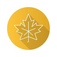 Maple leaf flat linear long shadow icon. Vector outline symbol