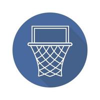 icono de sombra plana lineal larga de aro de baloncesto. símbolo de contorno vectorial vector