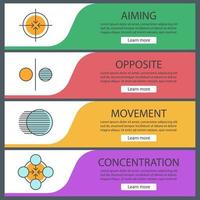 Abstract symbols web banner templates set. Aiming, opposite, movement, concentration concepts. Website color menu items. Vector headers design concepts