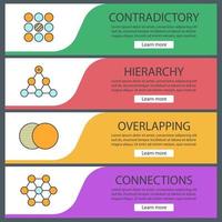 Abstract symbols web banner templates set. Contradictory, hierarchy, overlapping, connections. Website color menu items. Vector headers design concepts