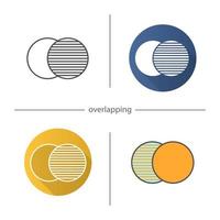 Overlapping symbol icon. Flat design, linear and color styles. Convergence abstract metaphor. Isolated vector illustrations