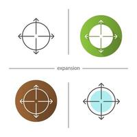 Expansion symbol icon. Flat design, linear and color styles. Expand abstract metaphor. Isolated vector illustrations