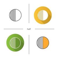 Half symbol icon. Flat design, linear and color styles. Half hatched abstract metaphor. Isolated vector illustrations