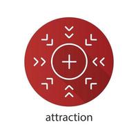 Attraction symbol flat linear long shadow icon. Positively charged electron. Vector outline symbol