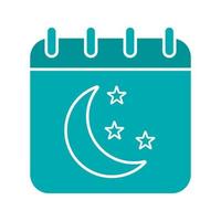 Night calendar glyph color icon. Calendar page with moon and stars. Silhouette symbol on white background. Negative space. Vector illustration