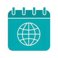 International calendar glyph color icon. Calendar page with worldwide globe model. Silhouette symbol on white background. Negative space. Vector illustration