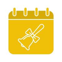 Icono de color de glifo del 1 de septiembre. página de calendario con campana escolar con cinta. símbolo de silueta sobre fondo blanco. espacio negativo. ilustración vectorial vector