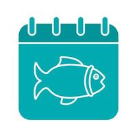 Fishing day glyph color icon. Calendar page with fish. Silhouette symbol on white background. Negative space. Vector illustration