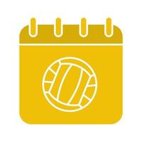 Volleyball championship date glyph color icon. Calendar page with volleyball ball. Silhouette symbol on white background. Negative space. Vector illustration