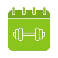Gym workout schedule glyph color icon. Calendar page with gym barbell. Silhouette symbol on white background. Negative space. Vector illustration