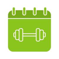 Gym workout schedule glyph color icon. Calendar page with gym barbell. Silhouette symbol on white background. Negative space. Vector illustration