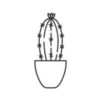 Cactus in flowerpot linear icon. Indoor plant thin line illustration. Succulent. Houseplant contour symbol. Vector isolated outline drawing