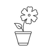 Hibiscus linear icon. Indoor decorative plant thin line illustration. Flower in flowerpot contour symbol. Vector isolated outline drawing