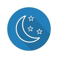Moon and stars flat linear long shadow icon. Night. Bedtime. Vector outline symbol