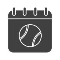 icono de glifo de fecha de torneo de tenis. símbolo de silueta. página de calendario con pelota de tenis. espacio negativo. vector ilustración aislada