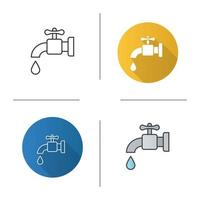 Water resources icon. Flat design, linear and color styles. Faucet and water drop. Isolated vector illustrations