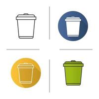 Recycle bin icon. Flat design, linear and color styles. Wastebasket. Isolated vector illustrations