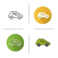 Bio car icon. Flat design, linear and color styles. Eco friendly automobile. Isolated vector illustrations