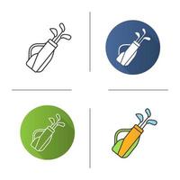 Golf bag icon. Flat design, linear and color styles. Golf clubs in bag. Isolated vector illustrations