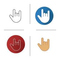 Heavy metal gesture icon. Flat design, linear and color styles. Devil horn and cool hand gesture. Isolated vector illustrations