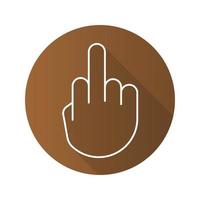 Middle finger up flat linear long shadow icon. Flipping hand gesture. Vector outline symbol