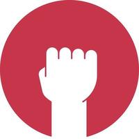 Raised fist glyph color icon. Clenched hand gesture. Silhouette symbol on red background. Negative space. Vector illustration