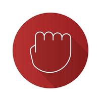 Squeezed fist flat linear long shadow icon. Clenched hand gesture. Vector outline symbol