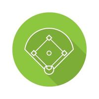 icono de la larga sombra plana lineal del campo de béisbol. esquema de campo de softbol. símbolo de contorno vectorial vector