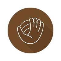 Baseball glove flat linear long shadow icon. Softball mitt. Vector outline symbol