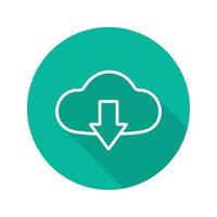 Cloud storage files download. Flat linear long shadow icon. Cloud computing. Vector outline symbol