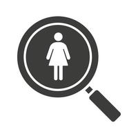 Couple search glyph icon. Silhouette symbol. Magnifying glass with woman. Negative space. Vector isolated illustration