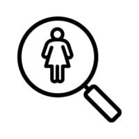 Couple search linear icon. Thin line illustration. Magnifying glass with woman contour symbol. Vector isolated outline drawing