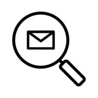 Email search linear icon. Thick line illustration. Magnifying glass with email letter contour symbol. Vector isolated outline drawing