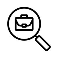 Job search linear icon. Thin line illustration. Magnifying glass with briefcase contour symbol. Vector isolated outline drawing