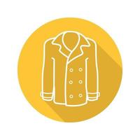 Men's coat flat linear long shadow icon. Jacket. Vector outline symbol