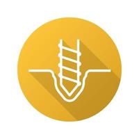 Drilling flat linear long shadow icon. Rotating mining drill bit. Vector outline symbol