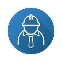 Mine worker flat linear long shadow icon. Industrial factory worker. Vector outline symbol