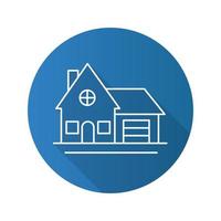 Cottage flat linear long shadow icon. Family house. Residence. Vector outline symbol