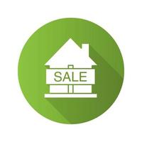 House for sale flat design long shadow glyph icon. Real estate market. Vector silhouette illustration