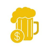 Buy beer glyph color icon. Beer glass with dollar sign. Silhouette symbol on white background. Negative space. Vector illustration