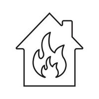 Burning house linear icon. Fire safety thin line illustration.Home protection. House with flame inside. Fire alarm system. Vector isolated outline drawing. Fire alarm contour symbol