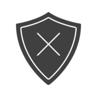 Security glyph icon. Silhouette symbol. Protection shield with cancel cross. Negative space. Vector isolated illustration