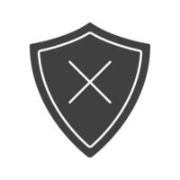 Security glyph icon. Silhouette symbol. Protection shield with cancel cross. Negative space. Vector isolated illustration