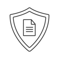 Personal document security linear icon. Thin line illustration. Protection shield with private document contour symbol. Vector isolated outline drawing