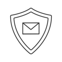 Email security linear icon. Thin line illustration. Sms message inside protection shield. Spam filter protection contour symbol. Vector isolated outline drawing