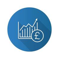 Market growth chart flat linear long shadow icon. Statistics diagram with pound sign. Vector outline symbol